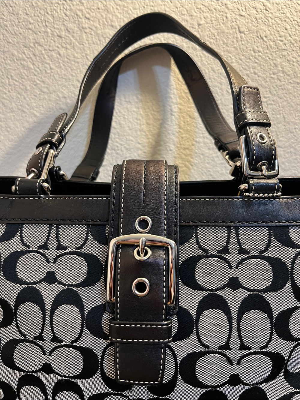 Coach Black and Gray Signature Buckle Tote - Picture 2 of 11